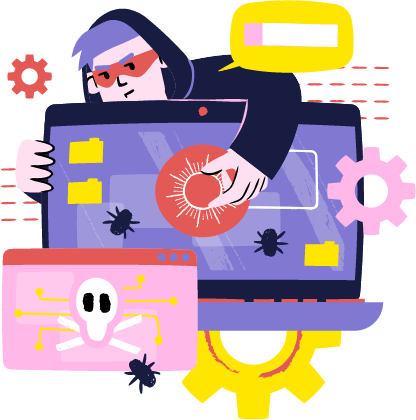 Ilustración de seguridad WordPress mostrando escudo de protección, bloqueo de hackers y monitorización de amenazas en tiempo real