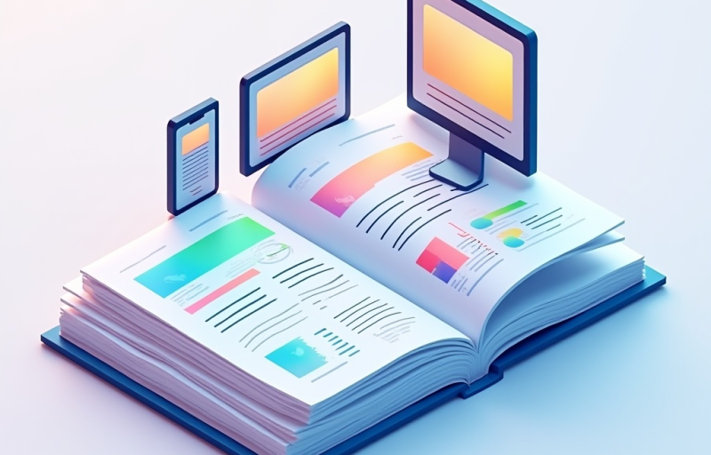 Qué es el diseño web adaptativo Guía-completa Libro abierto con dispositivos digitales.